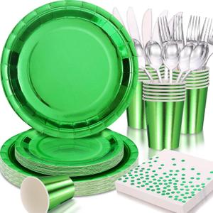 Green Party Decorations, 168 Pcs Green Paper Plates and Napkins Party Supplies, Birthday Plates Serve 24, for Birthday Baby Shower Graduation Father's Day