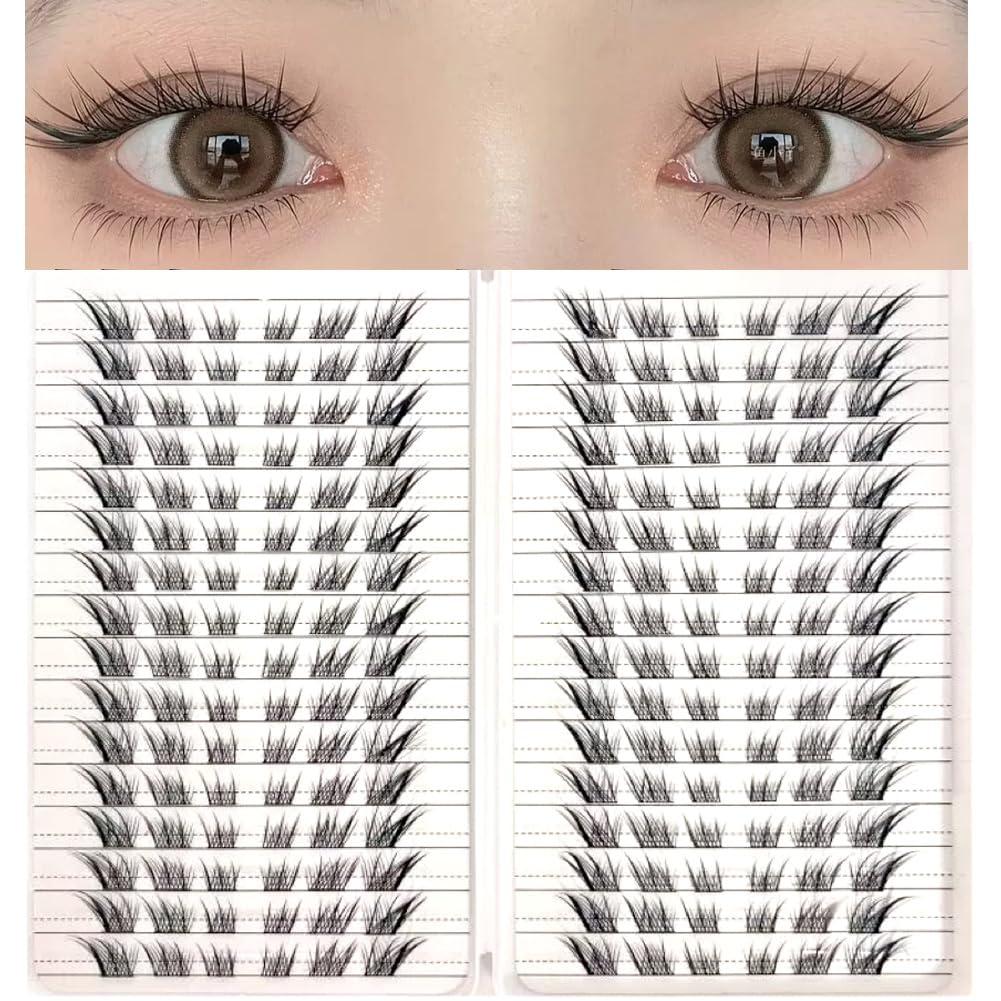 Natural 3D Cat Eye Lash Clusters, Fluffy Wispy False Eyelashes Cluster 192pcs,Spiky Individual Lashes Extension DIY Cluster (EC04black)