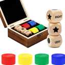 Fun Left Right Roll Dice Game Set, Include 3 1-inch Wooden Dices 48 Pcs Chips in Wooden Box, Easy to Store and Carry Around for Travel(Wood)