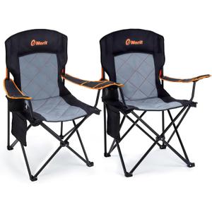 EMERIT 2-Pack Folding Camping Chair, Diamond-Quilted & Adjustable Armrest, Black(twin Pack)
