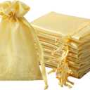 QIANF 20 Pcs Gold Small Organza Bags 4X6 inch for Wedding Favors with Drawstring, Mini Mesh Gift Bags Jewelry Pouch for Candy Bridal Shower Party Favor Baby Shower Christmas