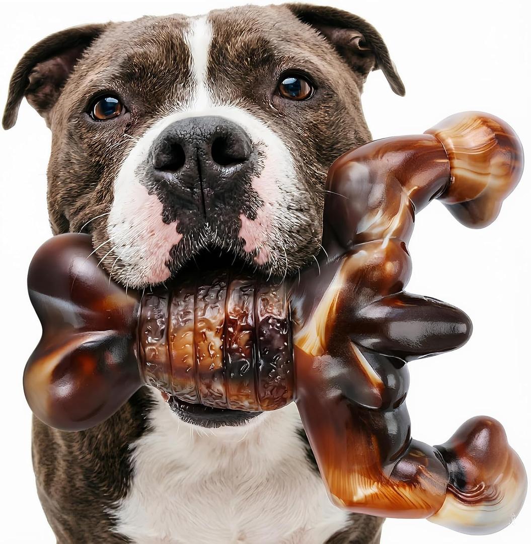 MOXIKIA Dog Chew Toys for Aggressive Chewers Almost Indestructible Dog Toys,Bacon Flavor,Tough Dog Bone Toys for Medium/Large Breed Dogs,Best Chew Toys to Keep Them Busy