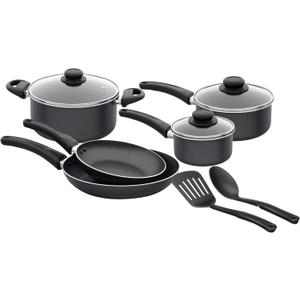 GoodCook Everyday Nonstick 10-Piece Cookware Set with Utensils, Includes Fry Pans, Sauce Pans, and Casserole Pan, PFOA-Free Nonstick Aluminum, Ergonomic Handles, Versatile Cooking Set
