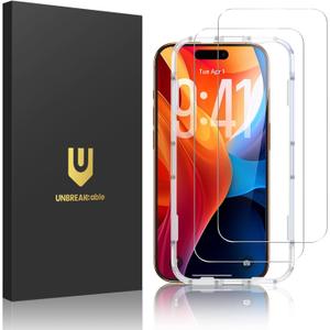 UNBREAKcable 2-Pack Screen Protector for iPhone 17 Pro Max, Military-Grade Shatterproof Tempered Glass [9H+ Hardness] [Easy Installation Frame] [99.99% HD Clear] for Apple iPhone 17 Pro Max