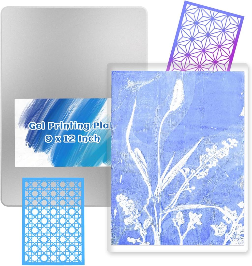 gocreate 9 x 12 Large Gel Plate Tin Box Storage Gel Printing Plate with Stencils Printmaking Supplies for Monoprints, Arts and Mix Media