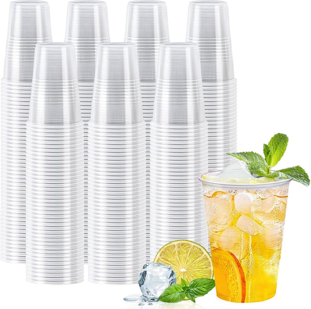 600 Pack 9 oz Plastic Cups, Rimmed Disposable Cold Cups