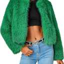 PRETTYGARDEN Women's 2025 Winter Coats Fleece Cropped Jacket Faux Fur Long Sleeve Pockets Shaggy Warm Outerwear Fall Clothes, Medium