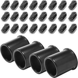 4Pcs 3.19in Wheel Center Caps Push Through with 24 Lug Nuts Sets - Stainless Steel Trailer Hub Cap and 1/2''-20 Lug Nuts for Truck SUV RV Wheel Rim, Matt Black