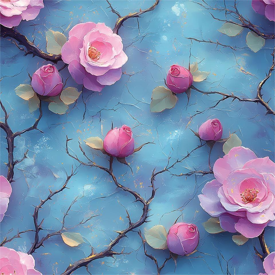 Pink Blue Rose Flowers Vintage Peel and Stick Wallpaper Wall Decor Self Adhesive Wall Paper Stick on Easy Peel Off Contact for Renter Apartment