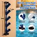 POOLAZA Pool Equipment Storage Rack - Pool Tool Organizer Holds Cleaning Accessories, Skimmer Nets, Brushes, Vacuum Heads, Vacuum Hoses, Pool Tool Holder, Hot Tub Spa & Pool Supply Storage