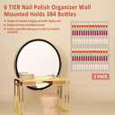 Yaeccc 2 Pack Acrylic Nail Polish Rack,20 * 27 Inch Hold Up to 384 Bottles, 6 TIER Nail Polish Organizer Wall Mounted,Nail Polish Organizer(3 Inch Deep)