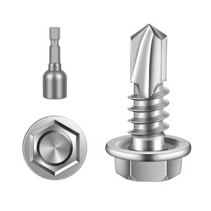 #8 x 1/2" Hex Washer Head Self Tapping Sheet Metal Screws with Drill Point, Stainless Steel 410, Self Drilling, 200 PCS