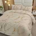 WONGS BEDDING Khaki Gold Metallic Marble Comforter Set King Foil Print Glitter Bedding Sets with 2 Pillowcases for All Seasons, Soft Microfiber Bedding Set 103"x90"