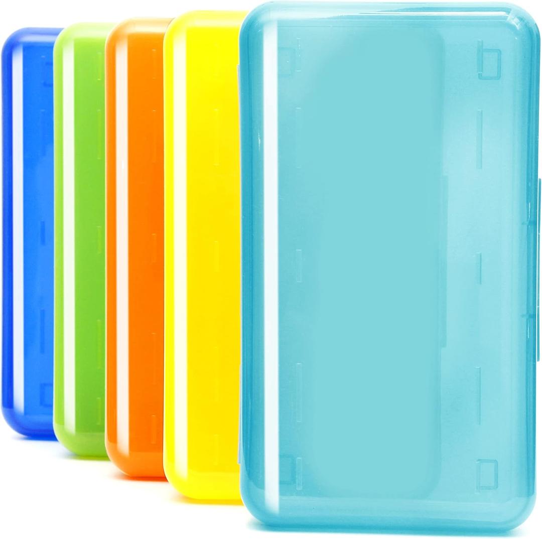 Youngever 5 Pack Plastic Pencil Box, Pencil Case Box, Translucent Pencil Boxes, School Supply Box