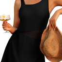 Aleumdr Women's One Piece Swim Dress Tummy Control Swimsuits Modest Full Coverage Mesh Bathing Suits with Skirt (X-Large, Black)