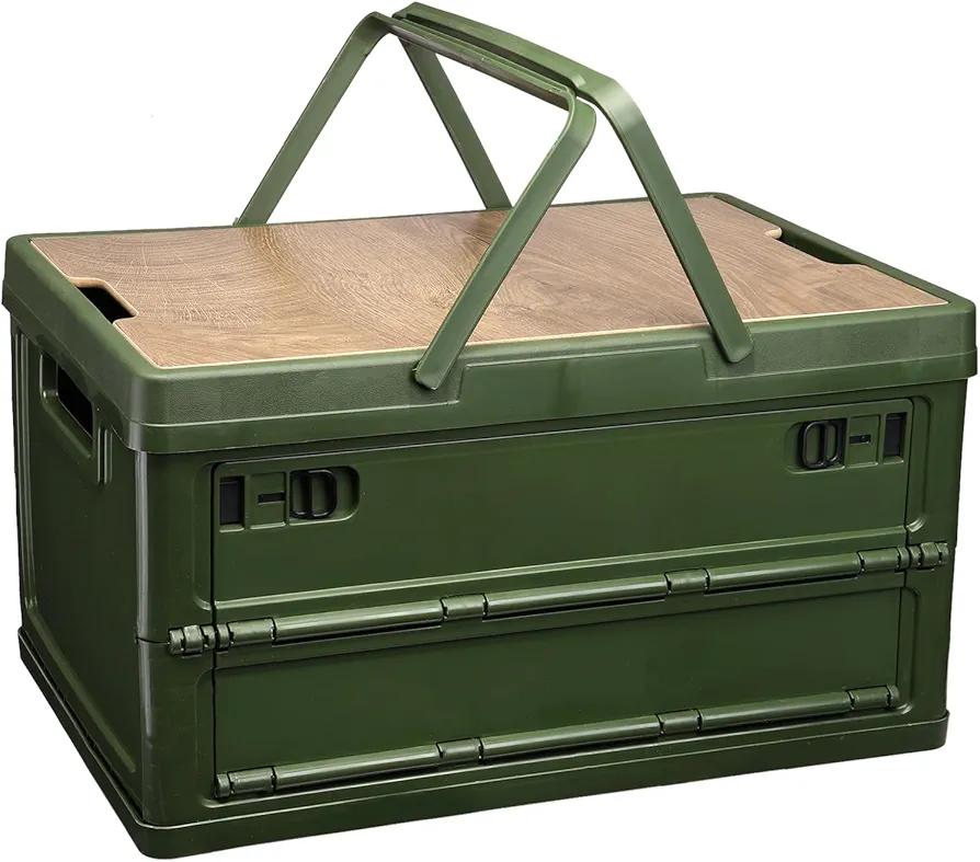 PATIKIL Collapsible Storage Bins with Lids and Handle, 1 Pcs 55L 14.5Gal Plastic Camping Storage Box Stackable Side Opening Organizer Basket for Car Rv Office Home, Green