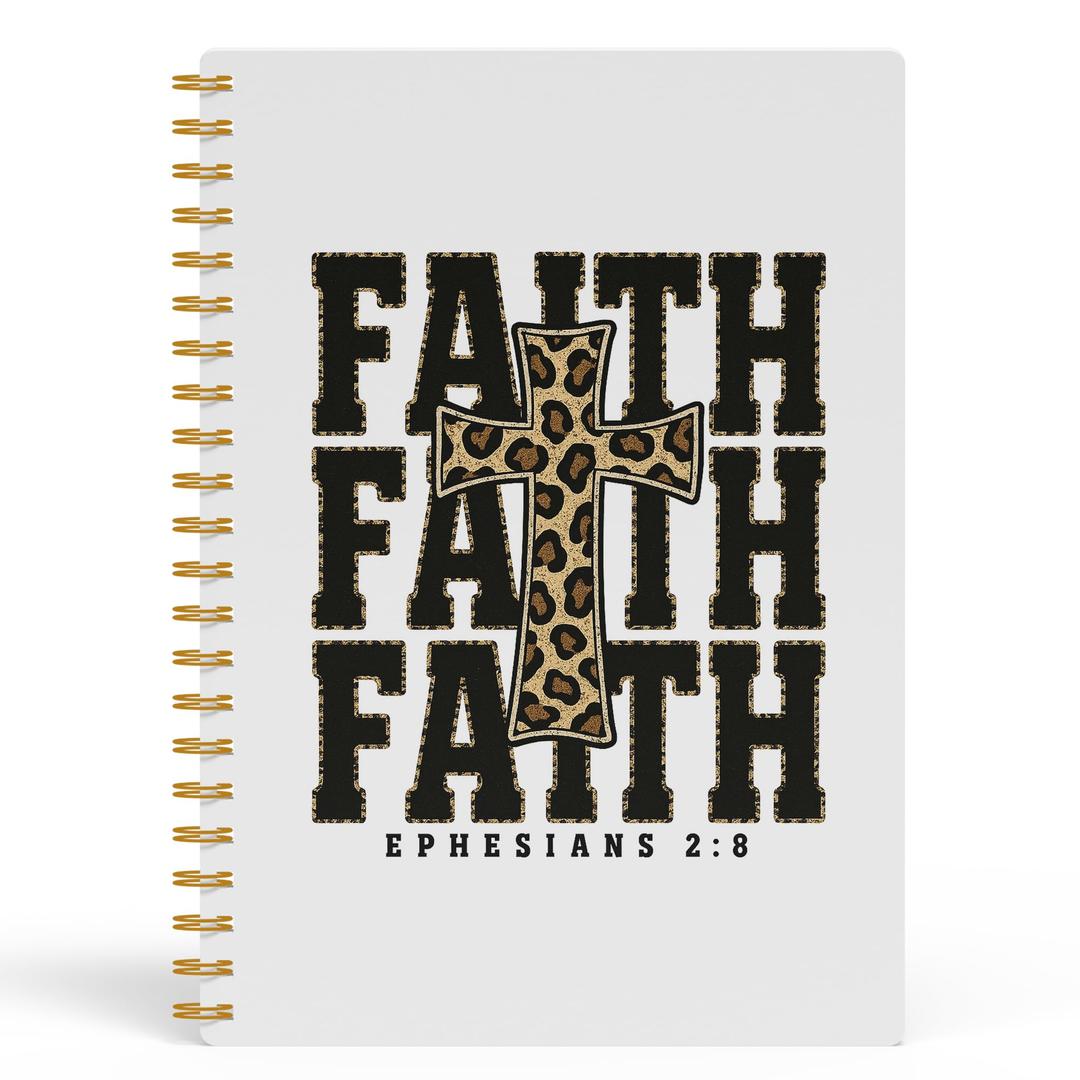 FISWAFY Trendy Leopard Cross Christian Spiral Notebook 5.5x8.3in, Faith Based Christian Journal Gifts for Women, Religious Prayer Journal Notebooks for Note Taking, Hardcover Notebook Journal