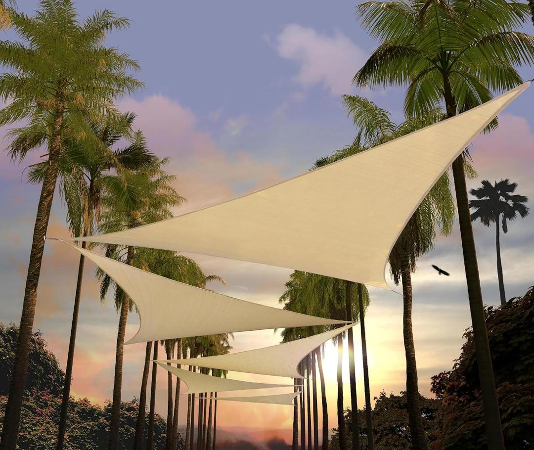 Amgo 10' x 10' x 14' Beige Right Triangle Sun Shade Sail UPF50+ Canopy Awning AGSLT, 95% UV Blockage, Water & Air Permeable, 200GSM Heavy Duty Commercial and Residential (We Make Custom Sizes)
