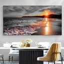 Yxbhhym-Large Canvas Wall Art Living Room Black and White Beach Wall Decor for Bedroom Landscape Ocean Room Decor Sea Sunset Paintings Seascape Prints Art Office Artwork Morden Framed Decorations, 60"L x 30"W