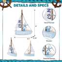 CoTa Global Blue Mist Sailboat Decor Handmade Wooden Boat Decor, Cute Beach Style Model Sail Boat Decorations, Nautical Themed Table Top Decor Living Room Centerpiece - 8 Inch