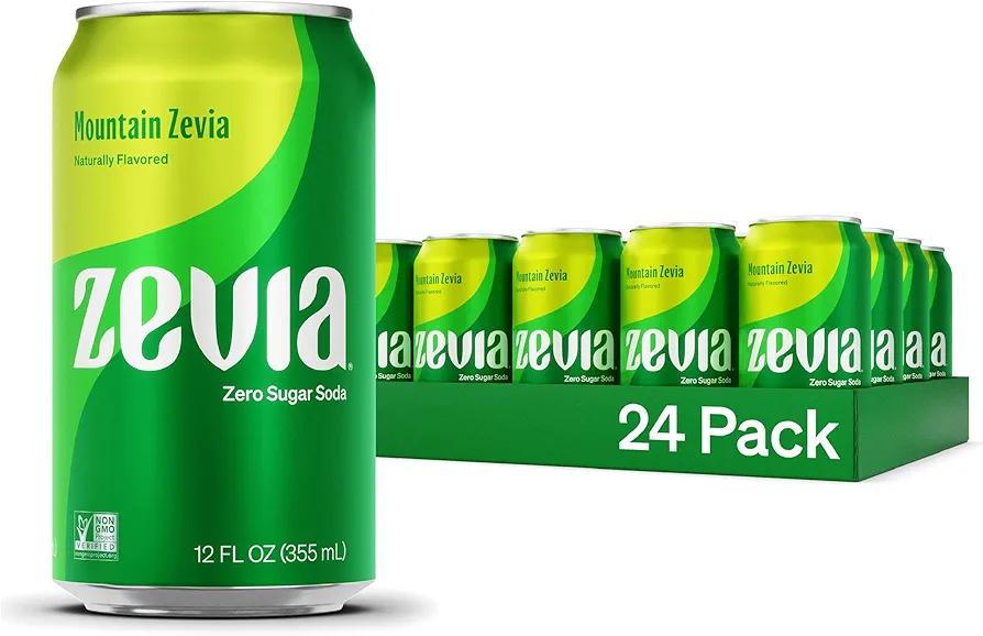 Zevia Zero Sugar Soda, Mountain Zevia, 12 oz Cans (24-Pack) – Naturally Sweetened, Non-GMO Project Verified, Gluten-Free, Vegan BBD: 04/27/27