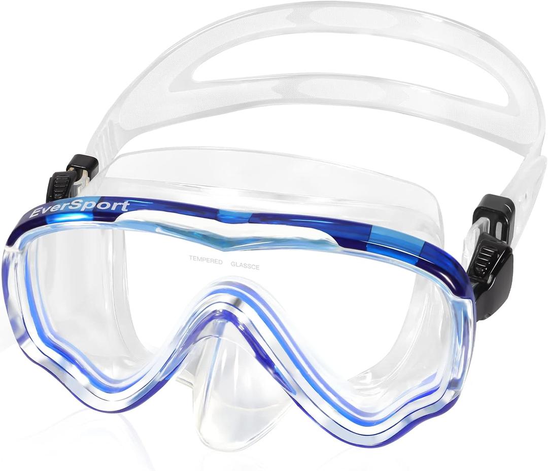 EverSport Swim Goggles Adult with Nose Cover, Anti-fog Clear Diving Mask Wide View No Blurring for Men Women Youth (Transparent Blue)