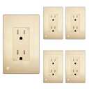 ENERLITES Elite Series Decorator Receptacle Outlet Child Safe Tamper-Resistant, Gloss Finish, Self-Grounding, Residential Grade, 15A 125V, 61501-TR-GDWBP5P, Brushed Gold (5 Pack)