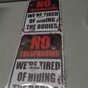 Halloween Decorations Metal Tin Sign for Outdoor Yard, Garage Wall, Rustic Vintage No Trespassing We're Tired of Hiding The Bodies, 7.8x11.8in