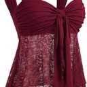 BEAUDRM Women's Y2k Lace Tank Top Sheer Mesh Asymmetrical Flowy Sweetheart Neck Sleeveless Going Out Party Club Rave Tops (Red, L)