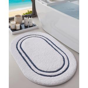 DEXI Oval Bath Mats for Bathroom, 24x36 Absorbent Bath Mat, Washable Microfiber Bathroom Rug with Non Slip Backing for Shower Floor, Navy