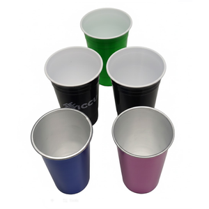 Mix Of 2 Stainless Steel Cups Stackable, 3 Plastic Party Cups 15 Oz