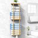Towel Rack for Bathroom, Wall Mounted Vertical Rolled Towel Storage Organizer Holder with Shelf, Holds Up 6 Large Bath Sheets, Gold (Standard Size)