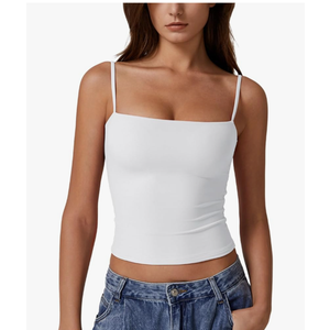 QINSEN Women's Double Lined Basic Tank Top Adjustable Spaghetti Straps Sleeveless Camisole Shirts Size M
