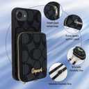 Designer Crossbody Phone Case for iPhone 16ePU Leather Zipper Wallet Case with Card Holder Kickstand Folio Case Adjustable Removable Lanyard Strap for iPhone 16e 6.1inch Black