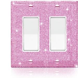 Gaocai 1 Pcs Shiny Pink Rhinestones Light Switch Cover Decorative Rhinestones Outlet Covers Switch Plate Covers Double Gang Toggle Wall Outlet Cover