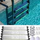 Moxweyeni 3 Pack Stainless Steel Pool Ladder Step Replacement with Bumpers & Escutcheon Plates 18" Swimming Non Slip Ladder Rung Step with Reflective Strips 1.7" Ladders for Inground Aboveground Pool