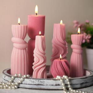 6 Pcs Pink Pillar Candles Decorative Modern Aesthetic Ribbed Candle Set Cute Soy Wax Scented Ribbed Decor Valentine's Commemorative Gift for Home Decoration(2.36-6.69 Inch)