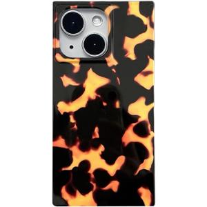 Rectangle Tortoise Print Case for iPhone 15 (NOT Pro) 6.1" Design Turtle Amber Cool Girl Protective Glossy Phone Cover Casing for iPhone15 6.1 inch Brown