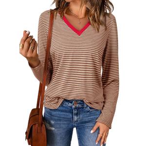 EVALESS Spring Summer Tops for Women Trendy V Neck Long Sleeve Shirts 2025 Basic T Shirts Loose Tee Clothes Casual Outfits (L)