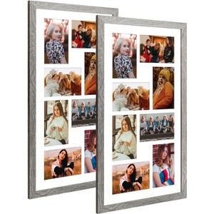 11.8x21.8 Collage Frame with 8 Openings 4X6 Pictures, Multiple Picture Frame with Mat, Wall or Tabletop Decor, Grey Wood Grain ONE FRAME
