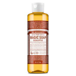 Dr. Bronner's Pure-Castile Magic Soap Liquid (Eucalyptus, 8 Ounce) - Made with Regenerative Organic Certified Oils, 18-in-1 Uses: Face, Body, Hair, Laundry, Pets and Dishes, Concentrated, Vegan