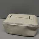 EACHY Travel Makeup Bag, Lychee Leather Large Capacity Cosmetic Bag for Women, Open Flat Toiletry Bag with TPU Brush Compartment, Waterproof Skincare Organizer Travel Essentials (Medium, AB-White)