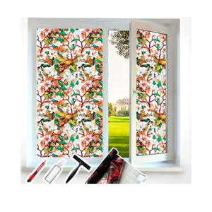 Stained Glass Window Privacy Film Decorative with Free Tools, Magnolia Privacy Window Film for Glass Windows, Frosted Glass Window Tint for Home, Window Covers Window Cling, 29.5 inch by 78.7 Inch