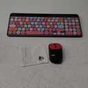 Retro Typewriter Wireless Keyboard with Round Keycaps, 2.4GHz Compact USB Cute Wireless Keyboard and Mouse Combo for Desktop, Laptop and Computer (Black-Colorful)