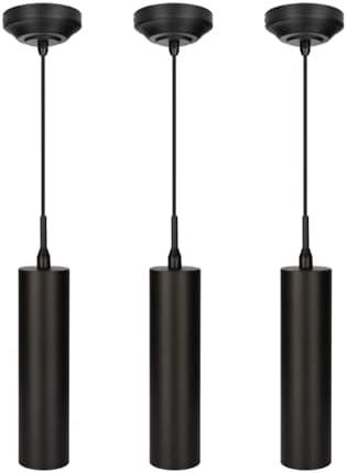 DAKASON Black Pendant Light, LED Modern Pendant Light Fixture for Kitchen Island, Adjustable Rope Hanging Ceiling Lamp for Dining Room, Bar Restaurant, Living Room, Hallway (3Pack)