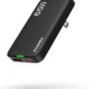 65W GaN USB C Charger, 3-Port Flat USB C Wall Charger with USB A, Fast Charging, Slim, Foldable Plug for MacBook Air, iPad Pro, iPhone 17/16/15 Series, Galaxy(Black-65W)