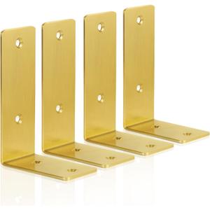 Gold Stainless Steel L Brackets - 5 Pack Heavy Duty Floating Shelf Brackets - 5 Inch Shelf Brackets for Shelf Support and Floating Shelf Hardware