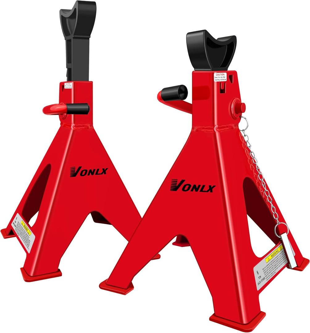 6 Ton (13200 lb) Double‑Lock Car Jack Stands, Carbon Steel, 2 Pack