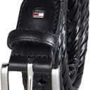 Tommy Hilfiger Men's Fully Adjustable Leather Braided Belt, Classic Strap for Jeans, Khakis & Dress Pants (36, Black)