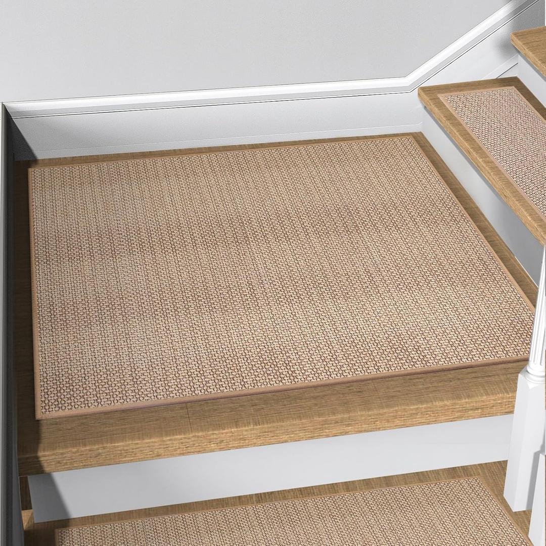 Stair Landing Rug for Wooden Steps, Stair Mats Non Slip Indoor with Self-Adhesive Stair Treads Landing Mat for Kids Elders and Pets(1Pcs, Beige, 31" * 31")